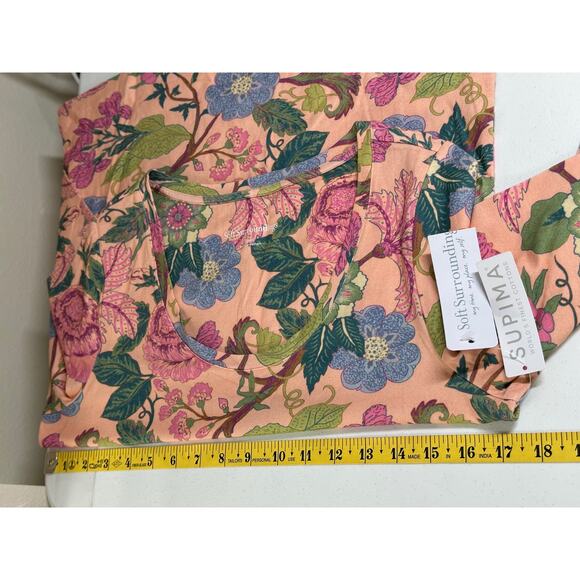 Soft Surroundings Top Womens Small Peach Multi Floral Supima Cotton Stretch Boho - Picture 10 of 11
